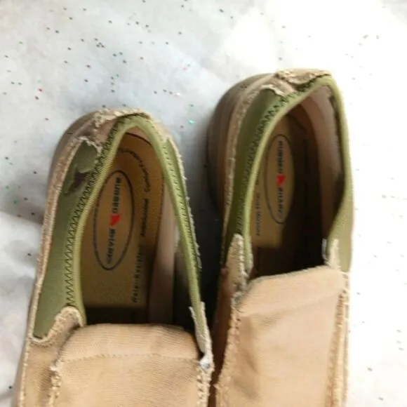 Rugged Shark- Pacifico Stretch Gore Slip-On Boat Shoe Loafer Men's 11 Tan Canvas