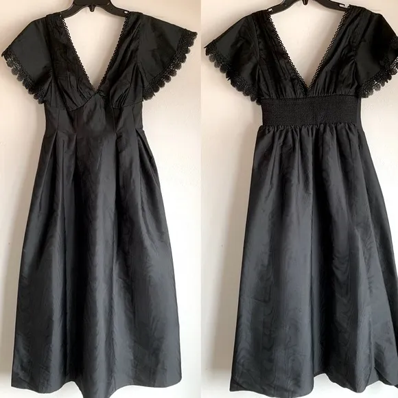 Sachin   Babi Black Formal Tea Length Dress Size 2 V-Neck Eyelet Trim Dress New