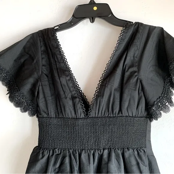 Sachin   Babi Black Formal Tea Length Dress Size 2 V-Neck Eyelet Trim Dress New