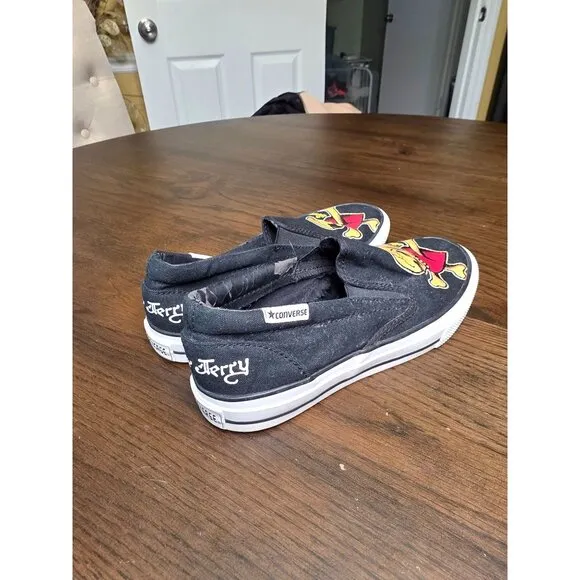 Sailor Jerry X Converse Slip-On Shoes With Skull &amp; Crossbones Design