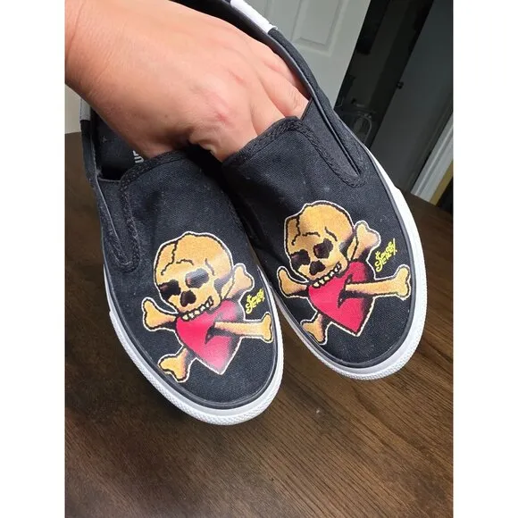 Sailor Jerry X Converse Slip-On Shoes With Skull &amp; Crossbones Design