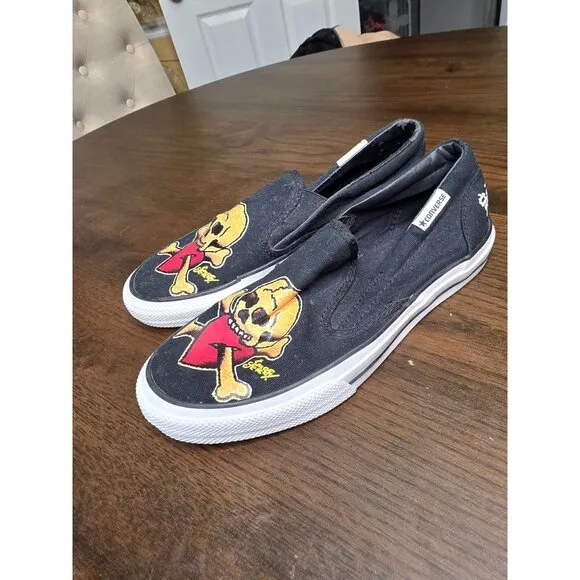 Sailor Jerry X Converse Slip-On Shoes With Skull &amp; Crossbones Design