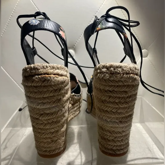 Saint Laurent Black Floral Espadrille Wedges