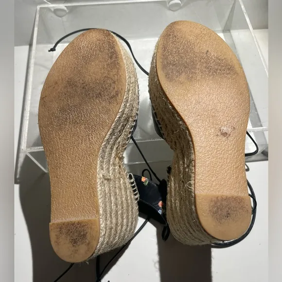 Saint Laurent Black Floral Espadrille Wedges