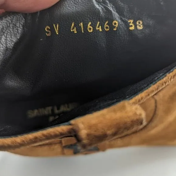 Saint Laurent YSL Rock Star 40 Tan Suede Ankle Western Black Star 38 US Size 8