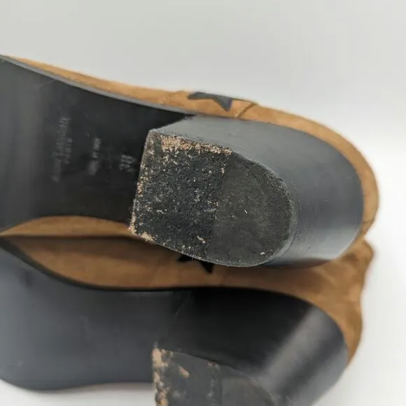 Saint Laurent YSL Rock Star 40 Tan Suede Ankle Western Black Star 38 US Size 8