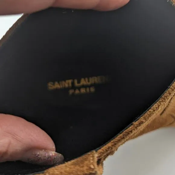 Saint Laurent YSL Rock Star 40 Tan Suede Ankle Western Black Star 38 US Size 8