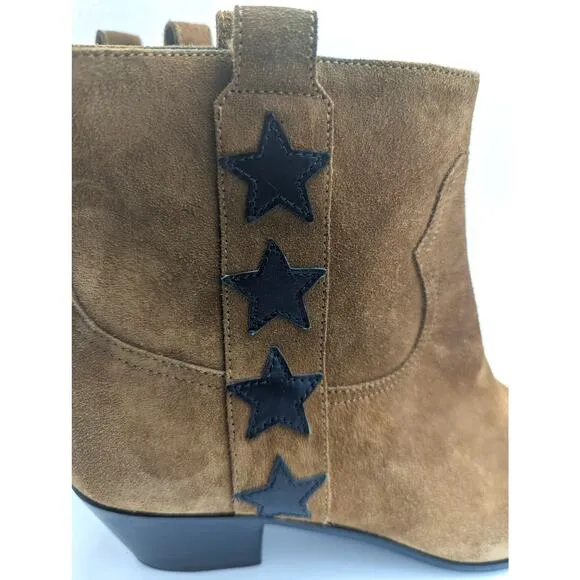 Saint Laurent YSL Rock Star 40 Tan Suede Ankle Western Black Star 38 US Size 8
