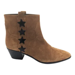 Saint Laurent YSL Rock Star 40 Tan Suede Ankle Western Black Star 38 US Size 8