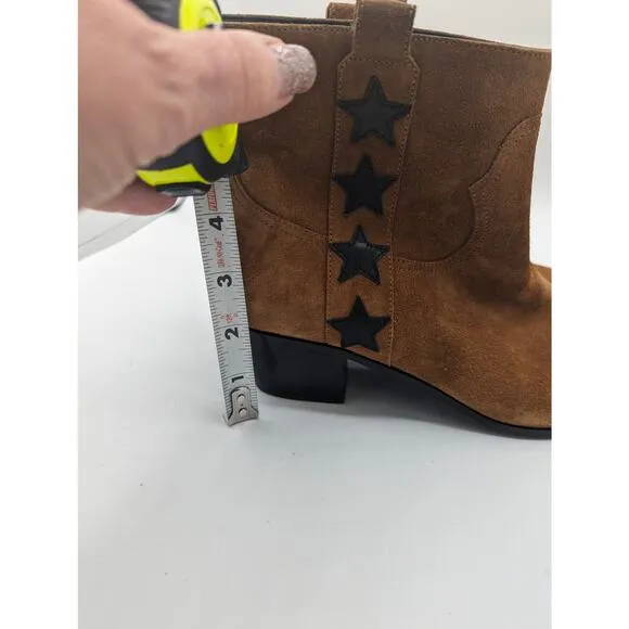 Saint Laurent YSL Rock Star 40 Tan Suede Ankle Western Black Star 38 US Size 8