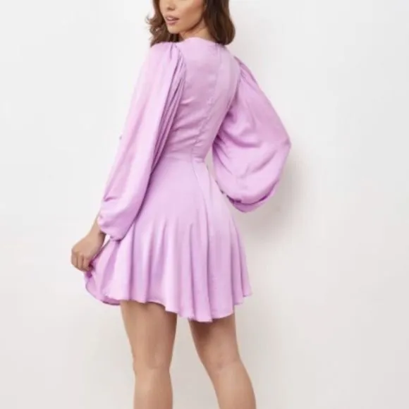 SAINTS   SECRETS Mauve Tie Front Puff Sleeve Brunch Date Mini Dress sz M Women's