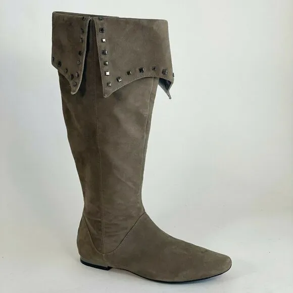 Saks Fifth Avenue Women Over the Knee Flat Riding Boots Brown 7.5M Suede Leather