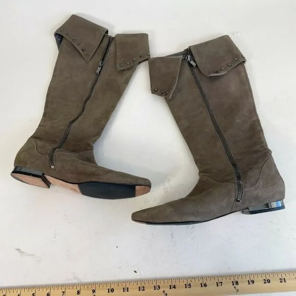 Saks Fifth Avenue Women Over the Knee Flat Riding Boots Brown 7.5M Suede Leather
