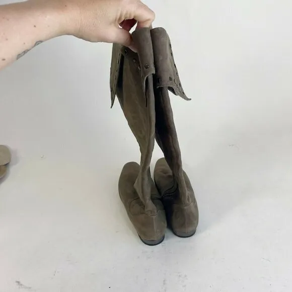 Saks Fifth Avenue Women Over the Knee Flat Riding Boots Brown 7.5M Suede Leather