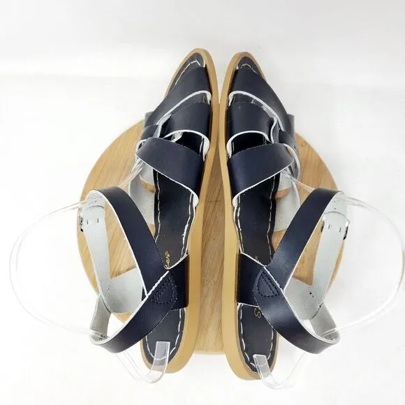 Saltwater Sandals Womens 11 Black Leather Flats Strappy Classic Pool Beach Shoes