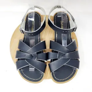 Saltwater Sandals Womens 11 Black Leather Flats Strappy Classic Pool Beach Shoes