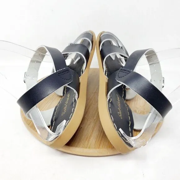 Saltwater Sandals Womens 11 Black Leather Flats Strappy Classic Pool Beach Shoes