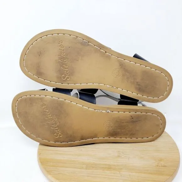 Saltwater Sandals Womens 11 Black Leather Flats Strappy Classic Pool Beach Shoes