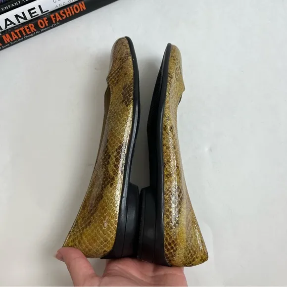 Salvatore Ferragamo Ballet Flats 6 B Brown Yellow Leather Snakeskin Slip