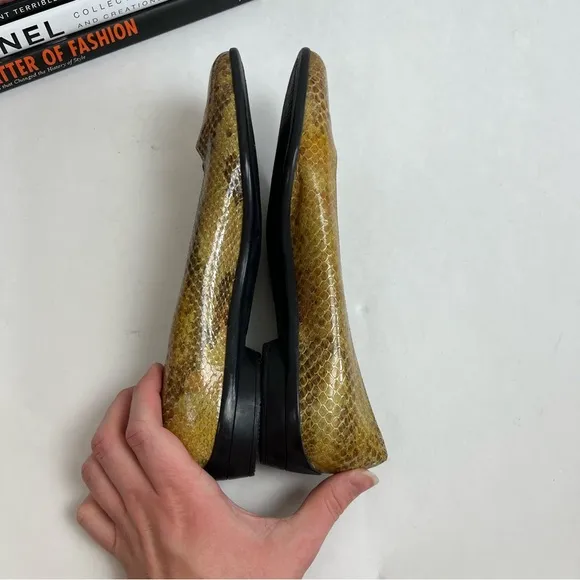 Salvatore Ferragamo Ballet Flats 6 B Brown Yellow Leather Snakeskin Slip