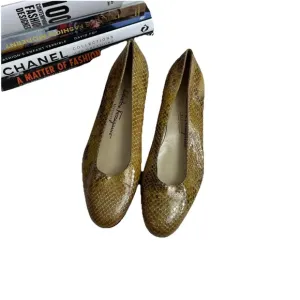 Salvatore Ferragamo Ballet Flats 6 B Brown Yellow Leather Snakeskin Slip