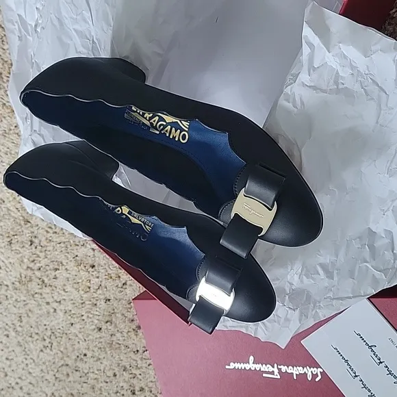 Salvatore Ferragamo Black Leather Flats