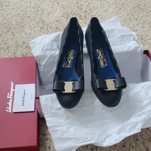 Salvatore Ferragamo Black Leather Flats