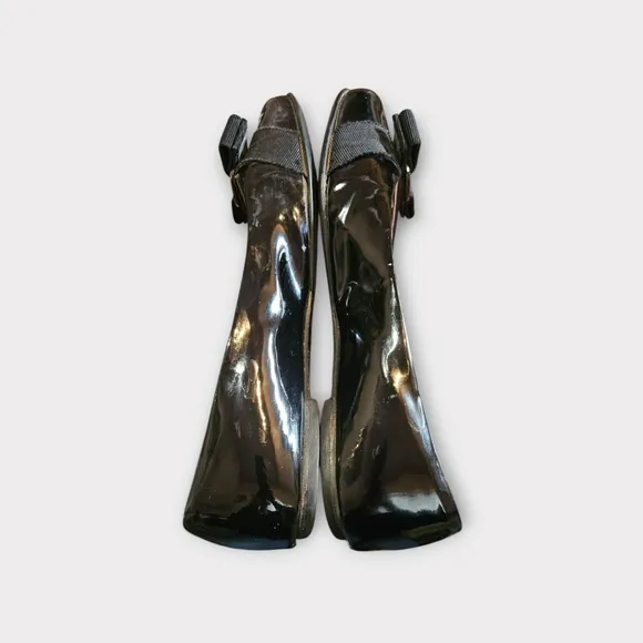 Salvatore Ferragamo Black Patent Leather Bow Ballet Flats