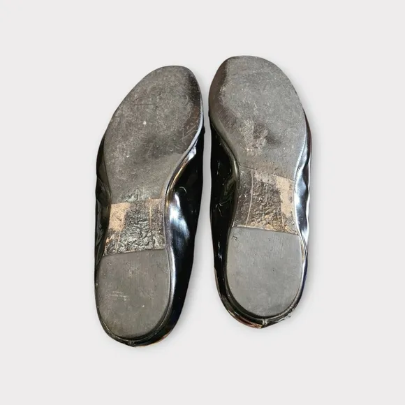 Salvatore Ferragamo Black Patent Leather Bow Ballet Flats