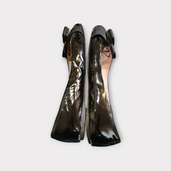 Salvatore Ferragamo Black Patent Leather Bow Ballet Flats