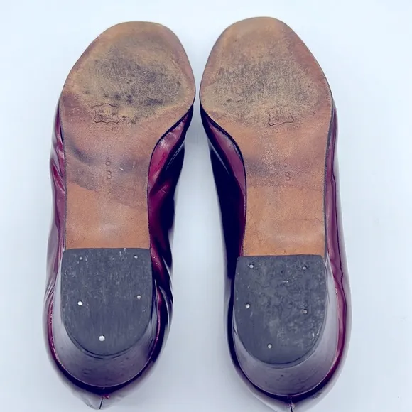 Salvatore Ferragamo Boutique Ruby Red Patent Leather Flats with Bows Size 6