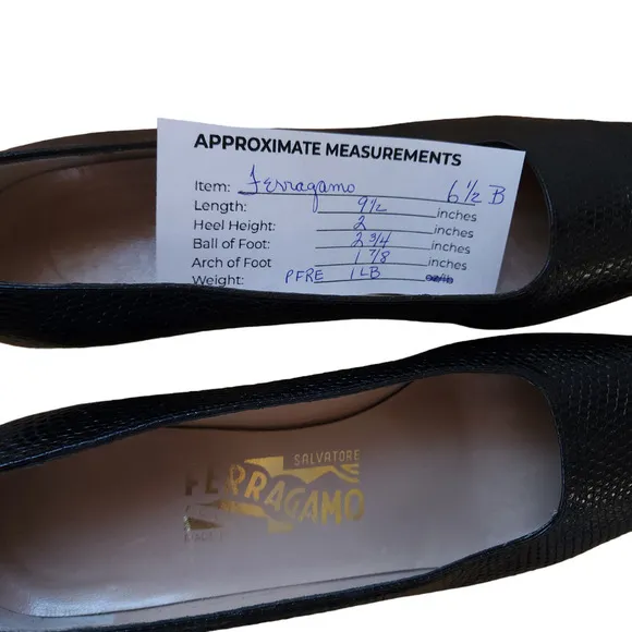 Salvatore Ferragamo Heels 6.5 B Black Snakeskin Print Textured Leather Pumps