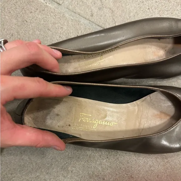 Salvatore Ferragamo Metallic Brown Leather Flats