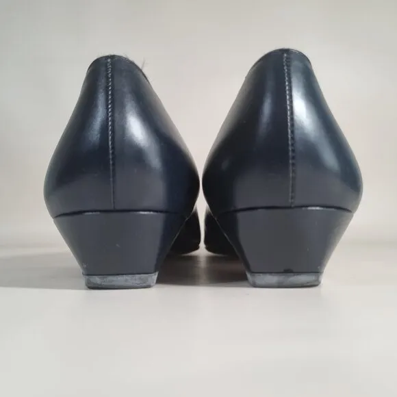 Salvatore Ferragamo Navy Blue Cap Toe Pumps (Vintage)