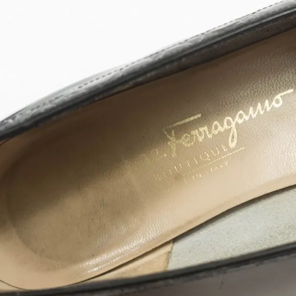 Salvatore Ferragamo Patent Leather Bow Flats - Women's Size 7 C Wide - Black