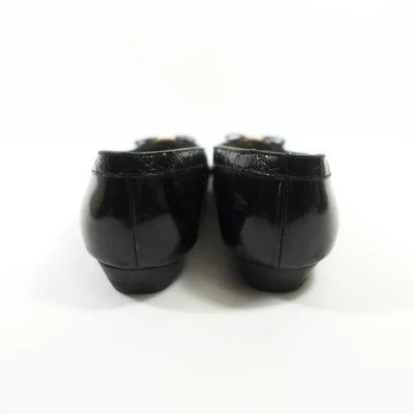 Salvatore Ferragamo Patent Leather Bow Flats - Women's Size 7 C Wide - Black