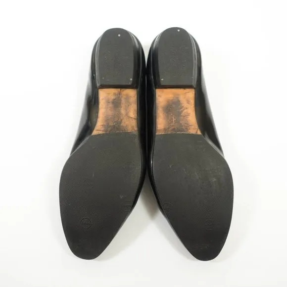 Salvatore Ferragamo Patent Leather Bow Flats - Women's Size 7 C Wide - Black