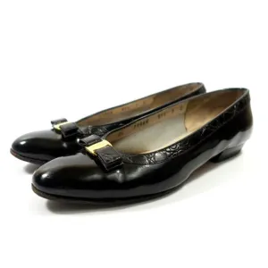 Salvatore Ferragamo Patent Leather Bow Flats - Women's Size 7 C Wide - Black