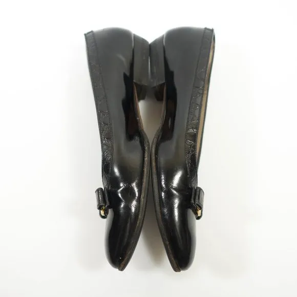 Salvatore Ferragamo Patent Leather Bow Flats - Women's Size 7 C Wide - Black