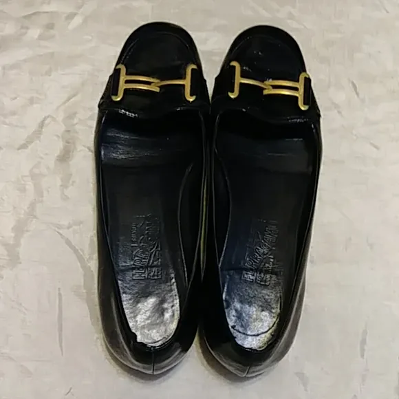 Salvatore Ferragamo Patent Leather Gold Flats