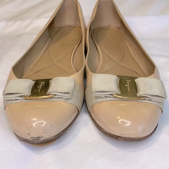 Salvatore Ferragamo Patent Leather Vera Bow Flats