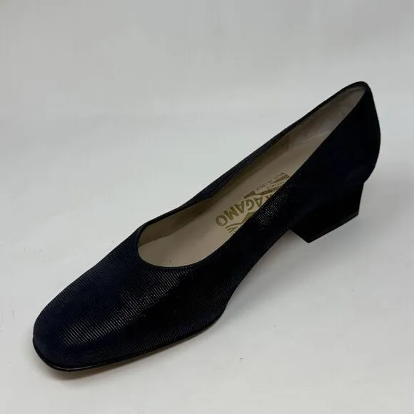 Salvatore Ferragamo Shoes Womens 6.5 B Blue Textured Suede Pumps Heels Italy