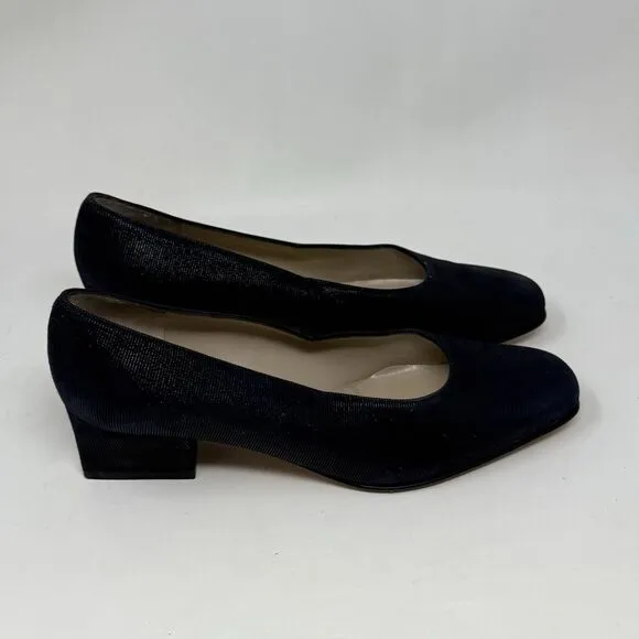 Salvatore Ferragamo Shoes Womens 6.5 B Blue Textured Suede Pumps Heels Italy