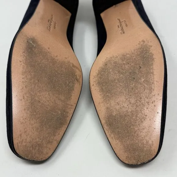 Salvatore Ferragamo Shoes Womens 6.5 B Blue Textured Suede Pumps Heels Italy
