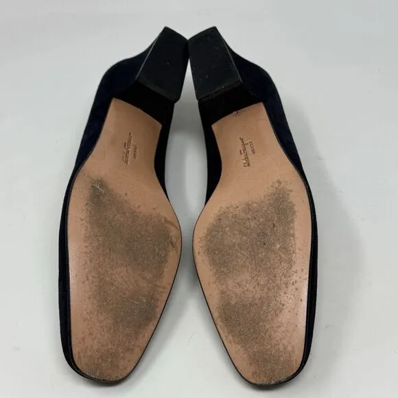 Salvatore Ferragamo Shoes Womens 6.5 B Blue Textured Suede Pumps Heels Italy