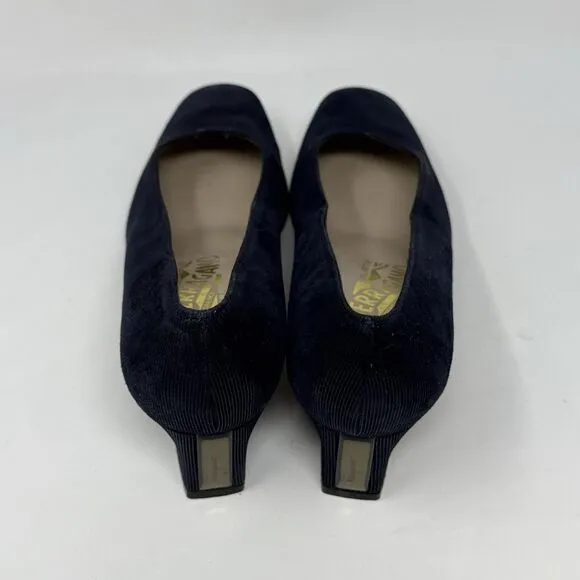 Salvatore Ferragamo Shoes Womens 6.5 B Blue Textured Suede Pumps Heels Italy