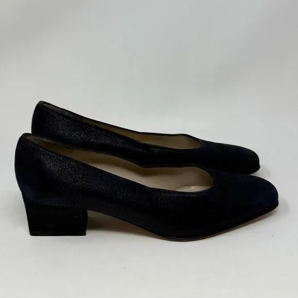 Salvatore Ferragamo Shoes Womens 6.5 B Blue Textured Suede Pumps Heels Italy
