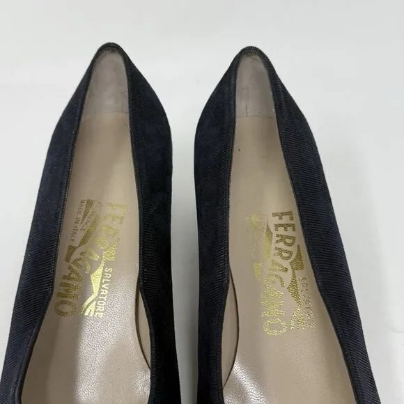 Salvatore Ferragamo Shoes Womens 6.5 B Blue Textured Suede Pumps Heels Italy