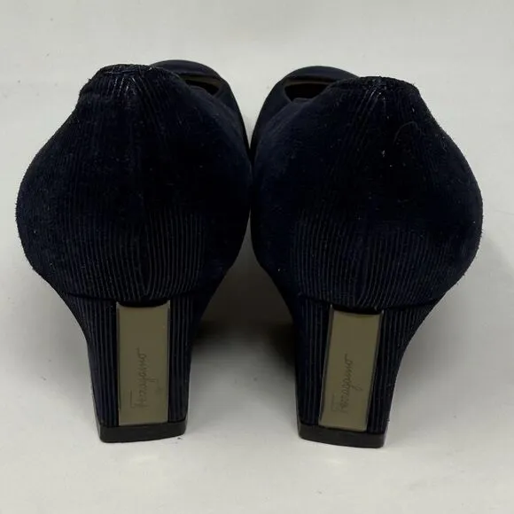 Salvatore Ferragamo Shoes Womens 6.5 B Blue Textured Suede Pumps Heels Italy