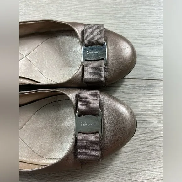 Salvatore Ferragamo Varina Bronze Logo Ballet Flats
